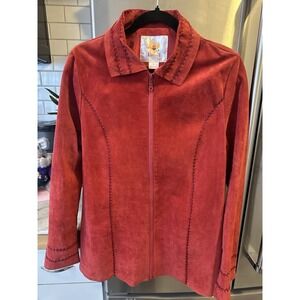 Red Suede Whipstitch Jacket By Ameri Mode, Cowboy Western Classic Pointed Collar